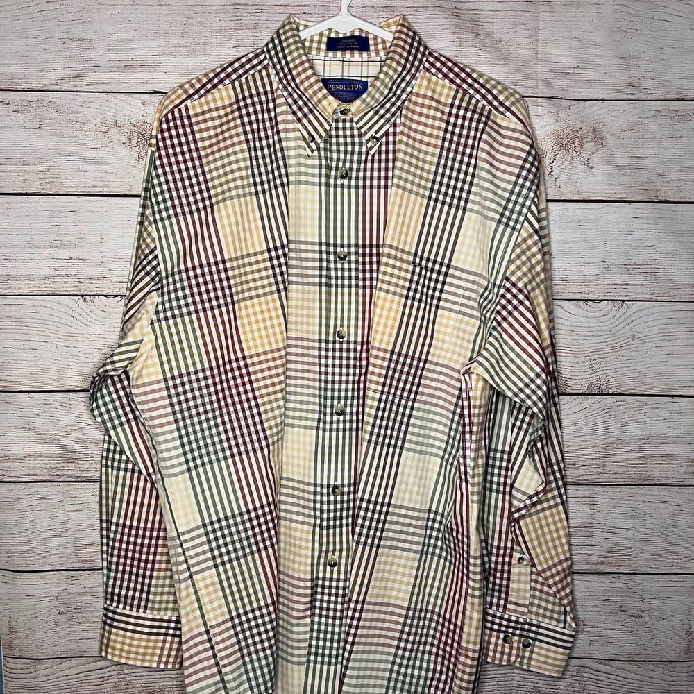 Men's Pendleton Long Sleeve Plaid Button Down Shirt Size Large